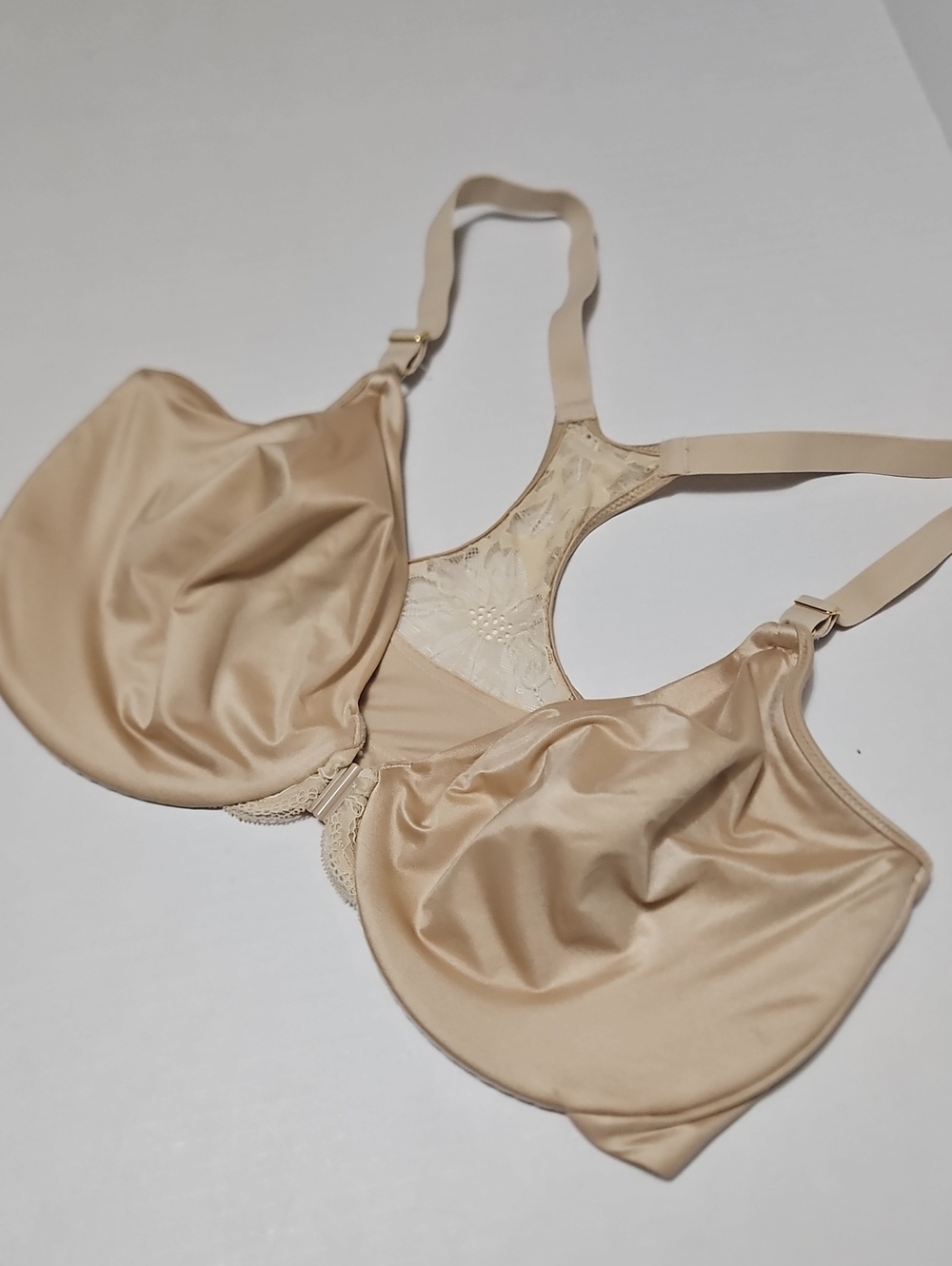 Lilyette Beige Lace-Back Underwire Front Closure Padless Bra Size 40DD